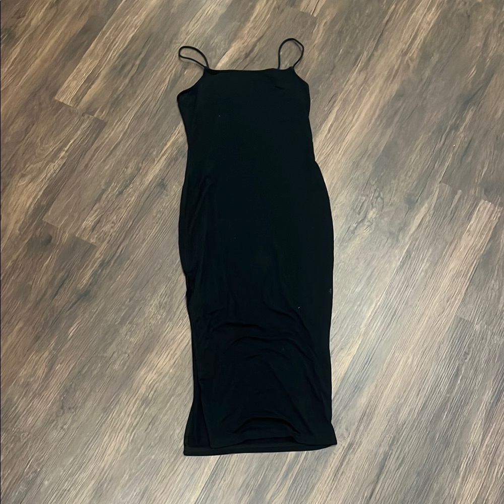 SHEIN Black Spaghetti Strap Bodycon Midi Dress with slit
